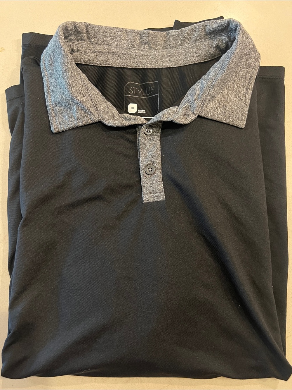 STYLUS Men's Black Polo with Heather Gray Contrast Collar